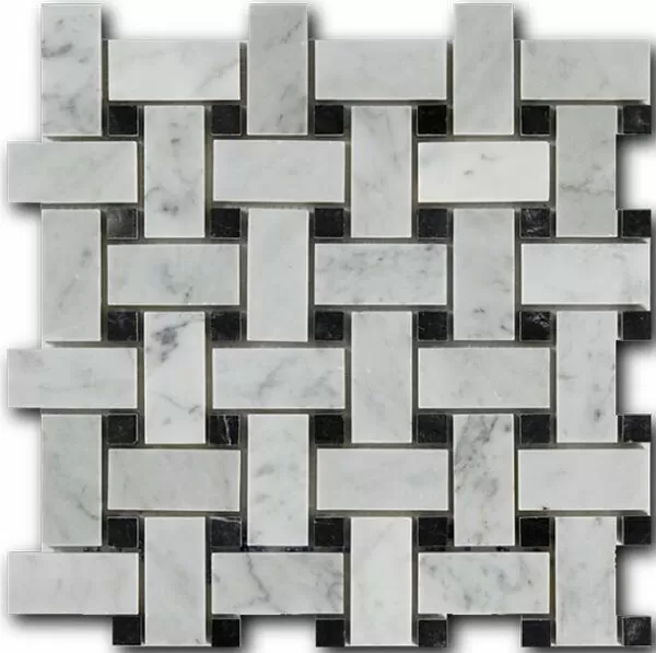 Basket Weave Bianco Carrara + Nero Marquina  30.5X30.5 глянцевая