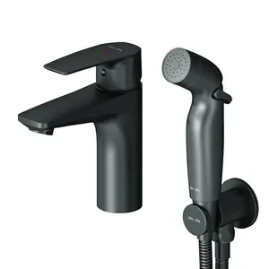 Смеситель AM.PM для умывальника однозахватный, с гиг. душем, излив 99 мм, черный F90A03022