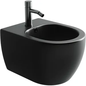 Биде подвесное Ceramicanova 490х370х300 овальное, черный матовый CN3002MB