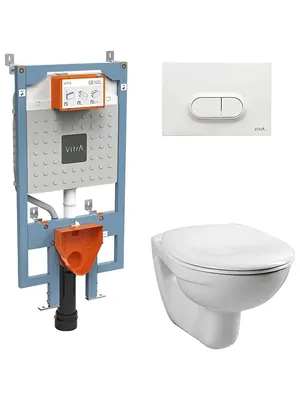 Комплект: Инсталляция Vitra с клавишей белая + Унитаз + сиденье 9773B003-7201