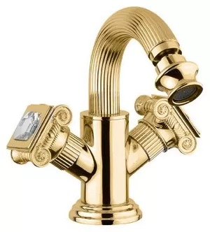 Смеситель CEZARES -BS2-03/24-Sw для биде, с донным клапаном, золото 24 карат/ручки Swarovski