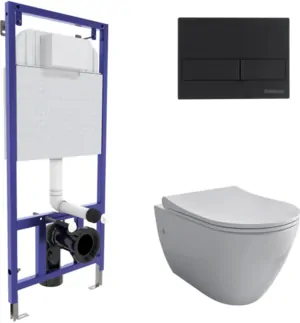 BERGES комплект инсталляции с клавишей смыва L5 SoftTouch черной, унитаз MASCON Rimless 4в1 043217