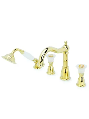 Смеситель Boheme Camelia на борт ванны, с душевым гарнитуром, двухзахватный, золото 395-Camelia