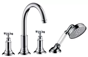 Смеситель Axor 16546000 на борт ванны двухзахватный на 4 отверстия, излив 196мм, ручной душ