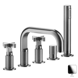 Смеситель на борт ванны Gessi 58140.031 на 5 отверстий, излив, ручной душ, хром