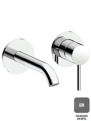 Смеситель для раковины Almar настенный, излив 160-185, с регулируемым углом аэратора, цвет оружейный металл брашированный E210054.GM