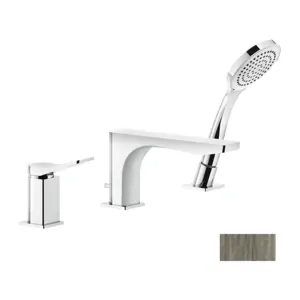 Смеситель на борт ванны Gessi Rilievo 59037.149 на 3 отверстия, излив, ручной душ, никель