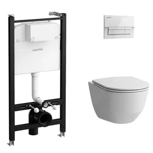 Комплект LAUFEN Унитаз безободковый + инсталляция, кнопка белая + сиденье тонкое Z.RU93.0.761.6