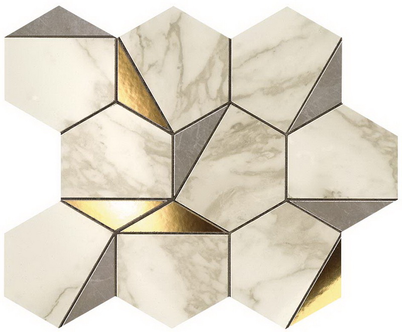Marvel Edge Gold Hex Gris-Calacatta 25,1x29 глянцевая