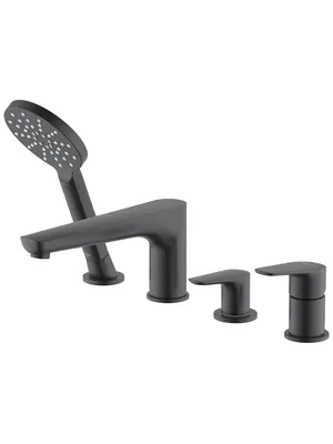 Смеситель Aquatek AQ1148MB на борт ванны, однозахватный, на 4 отв., с руч. душем, черный мат