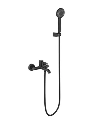 Смеситель для ванны/душа Aquatek AQ1349MB настенный, с душевым гарнитуром, черный матовый