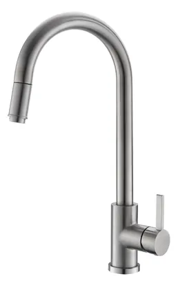 Смеситель для кухни VODA VSL519 однозахватный, вытяжной излив, нержавеющая сталь