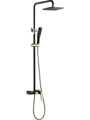 Душевая система Boheme 388-B настенная, однозахватная, верхний/ручной душ, черный+золото