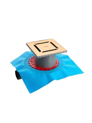 Трап душевой BERGES Norma 150х150, золото глянец, верт. выпуск слив D50/70/100, 092463