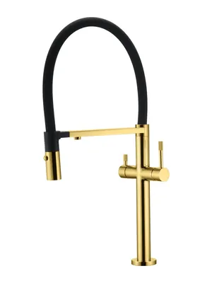 Смеситель Boheme 115-G для кухни, однозахватный, c краном для п/воды, гибкий излив, золото