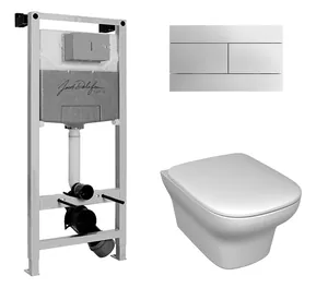 Инсталляция Jacob Delafon E21928RU-CP кнопка хром + унитаз сиденье тонкое микролифт E21744RU-00