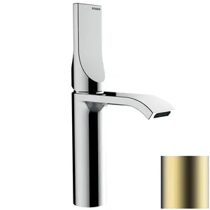 Смеситель для раковины Bossini Apice E89603043 однозахватный, низкий излив, донный клап., сат.золото