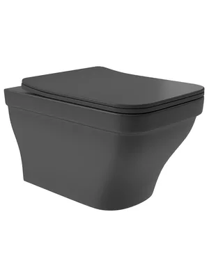Унитаз подвесной Aqueduto 520х365х320 безободковый, с сиденьем, черный матовый EST0140
