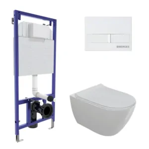 BERGES комплект инсталляции с клавишей смыва L1 белой, унитаз MASCON Rimless 4в1 043266