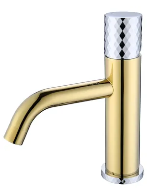 Смеситель Boheme 121-GCR для раковины, на 1 отверстие, однозахват, ручка diamond, золото+хром