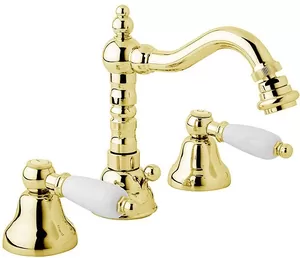 Смеситель CEZARES BBS2-03/24-Bi для биде на 3 отв., донный клапан, золото 24кар/ручки белые