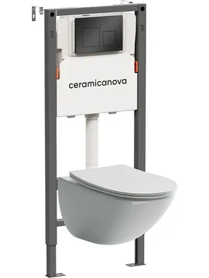 Комплект Подвесной унитаз Mono Rimless+Система инсталляции , кнопка Square, черный матовый CN1905_121002MB