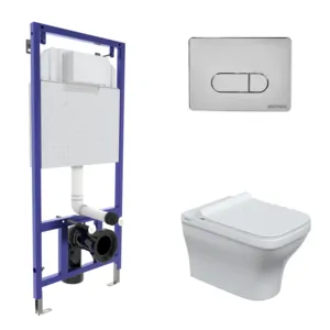 BERGES комплект инсталляция NOVUM, клавиша D3 хром глянец, унитаз Strati Rimless, сиденье 042450