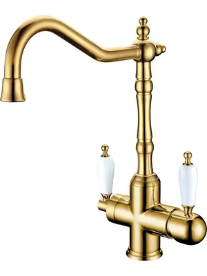 Смеситель Boheme Oro 112 для кухни, однозахватный, c краном для п/воды, золото