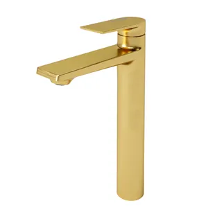 Смеситель для умывальника WasserKRAFT 5503H однозахватный, высокий излив 221мм, золото мат