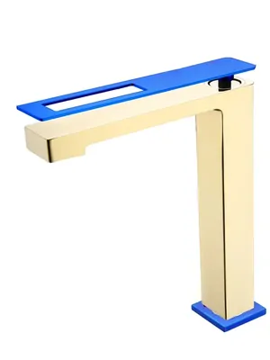 Смеситель Boheme 142-GUW для раковины, на 1 отверстие, однозахватный, золото+синий