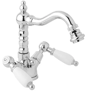 Смеситель CEZARES BS2-01-Bi для биде, с донным клапаном, излив 155мм, хром/ручки белые