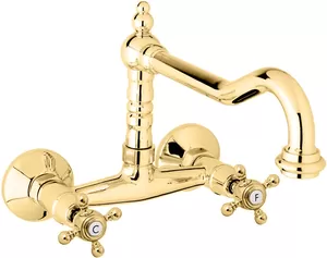 Смеситель CEZARES LLP-03/24 для кухни, настенный, двухзахватный, золото