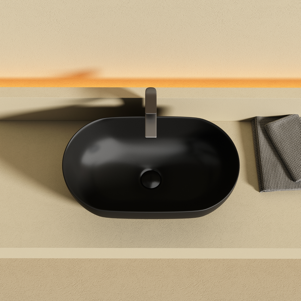 Раковина накладная овальной формы CERAMICANOVA Twist 500x300x140, черный матовый, арт. CN12001MB