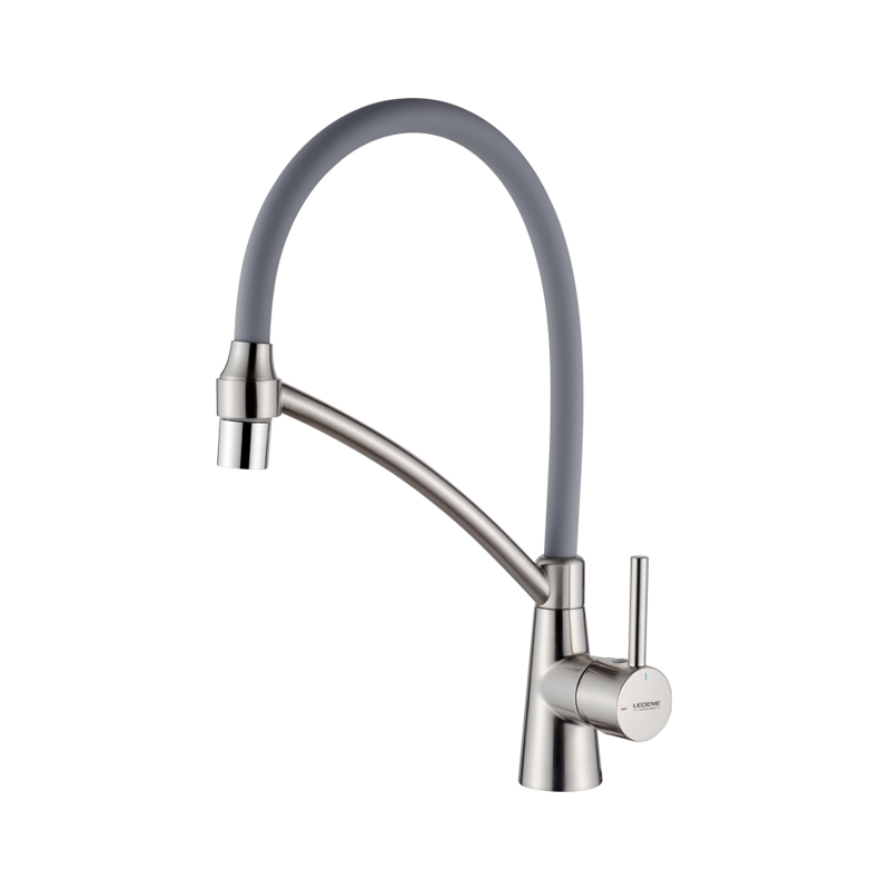 Смеситель Ledeme для кухни, с гибким изливом, однозахватный, поворотный излив, серый L4399A-9