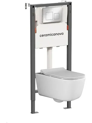 Комплект Подвесной унитаз New day Rimless+Система инсталляции , кнопка Square, хром глянцевый CN3005_121002CH