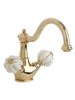 Смеситель для раковины Migliore с д/клапаном, бел. с золотым декором/золото ML.OLV-5834.BO.DO