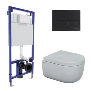 BERGES комплект инсталляции с клавишей смыва L5 черной SoftTouch, унитаз EGO XL Rimless 4в1 043204