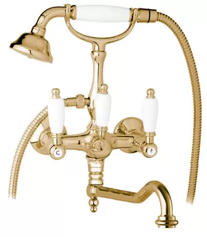 Смеситель CEZARES VDF-02-Bi для ванны, поворотный излив, ручной душ, бронза/ручки белые