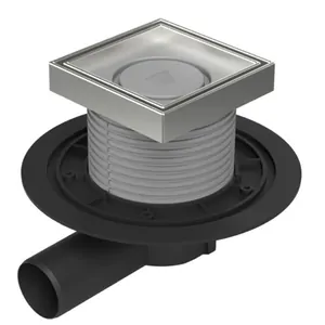 Душевой трап Paini с решеткой под плитку, 125х125 мм, хром глянец, горизонтальный выпуск D50, C381A