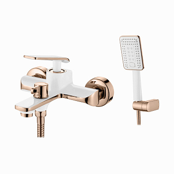 Смеситель Ledeme настенный, для ванны и душа, с душевой лейкой, белый/розовое золото L3274WR
