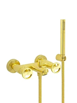 Смеситель для ванны Migliore двухзахватный, с ручным душем и держателем, золото 28212