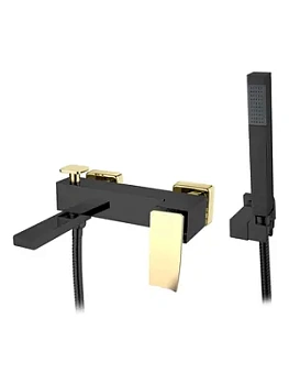 Смеситель Boheme 143-BG.2 для ванны/душа, настенный, однозахв, с ручным душем, черный+золото