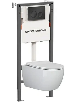 Комплект Подвесной унитаз Play Rimless+Система инсталляции , кнопка Circle, черный матовый CN3001_121001MB