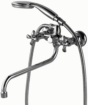 Смеситель для ванны/душа Lemark LM0151C двухзахватный, длинный излив, душевой комплект, хром