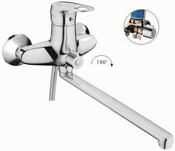 Смеситель Ledeme Н56 настенный, для ванны и душа, поворотный излив, с душевой лейкой, хром L2256