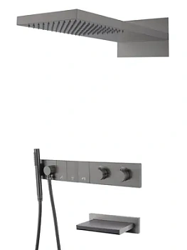 Душевая система Boheme 133-2-GM встраиваемая, термостат, излив, верхний/ручной душ, графит