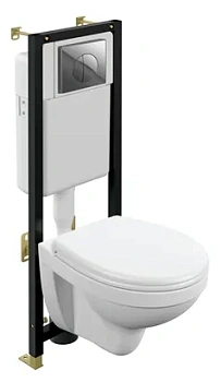 Инсталляция Cersanit BLACK+кнопка LEON хром+Унитаз Cersanit DELFI+Сиденье микролифт