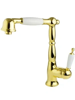 Смеситель для кухни Migliore Cucina выдвижная лейка, ручка белая/золото ML.CUC-6388.BI.DO