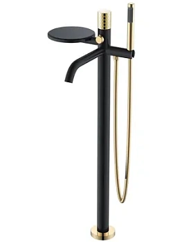 Смеситель Boheme 129-BG для ванны/душа, напольный, с ручным душем, ручка:diamond,черный+золото