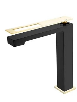 Смеситель Boheme 142-BG для раковины, на 1 отверстие, однозахватный, черный+золото